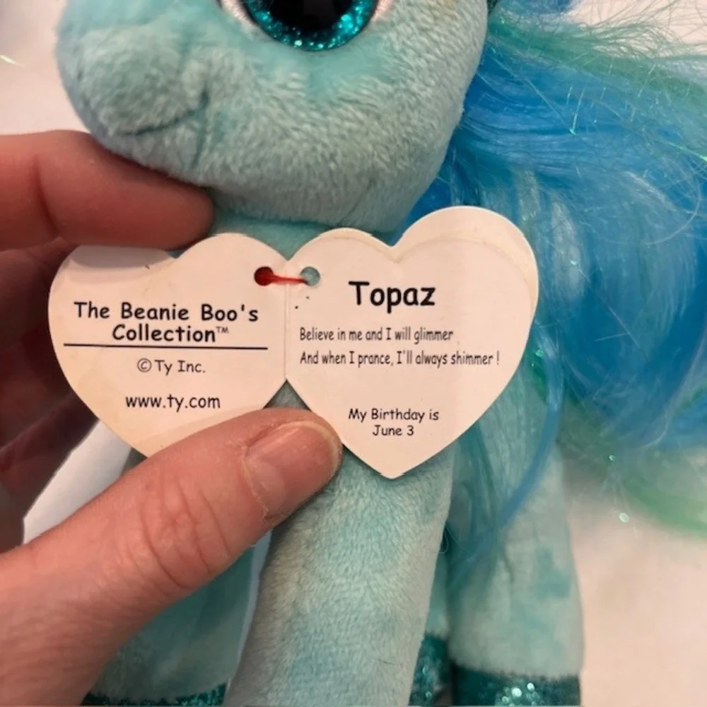 Ty Beanie Boos Ponies Plush Set‎ Starr Topaz Rainbow Hair Glitter Hooves